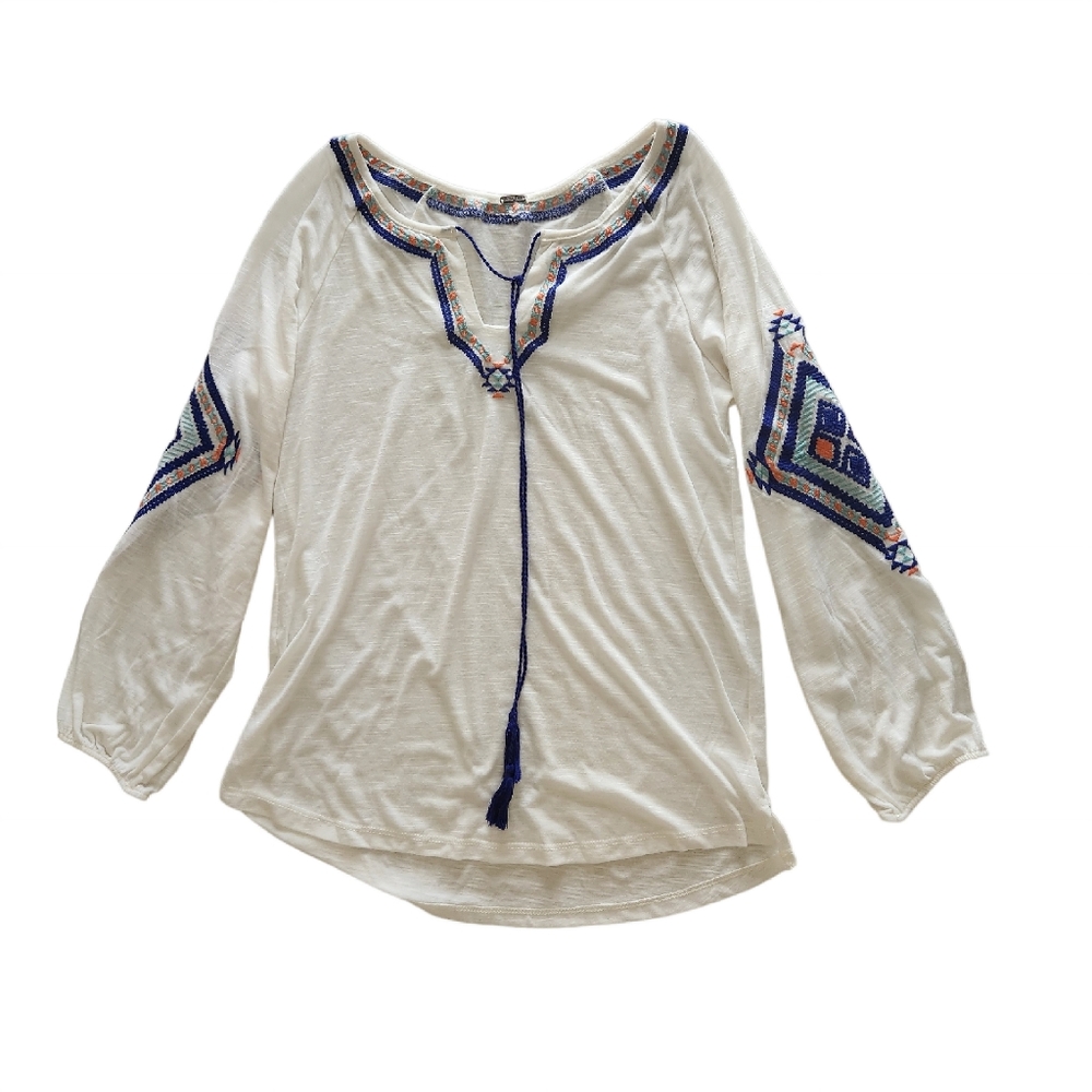 Love Stitch Women Ivory 3/4 Sleeve Blouse M Vintage #02816